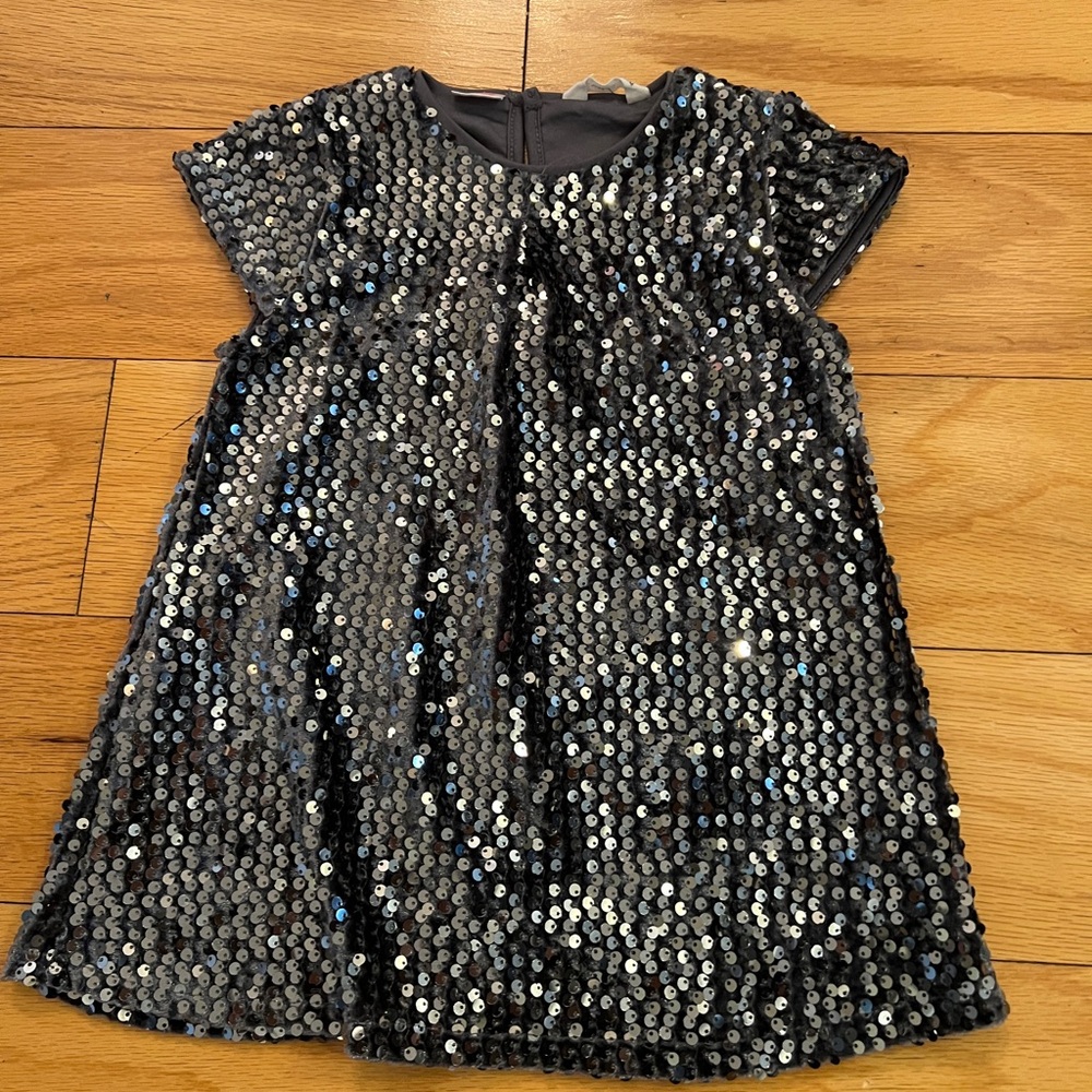 ✨ Mango Toddler Sequin Dress – 18-24M | Charcoal Velvet & Lined